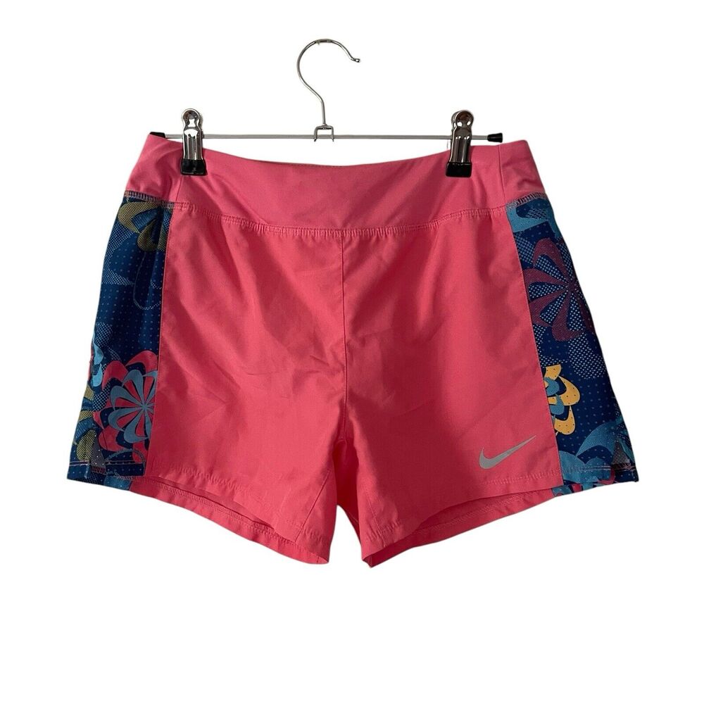 Nike Girls Large Training Shorts Running Activewear Coral Printed Dri Fit Lined